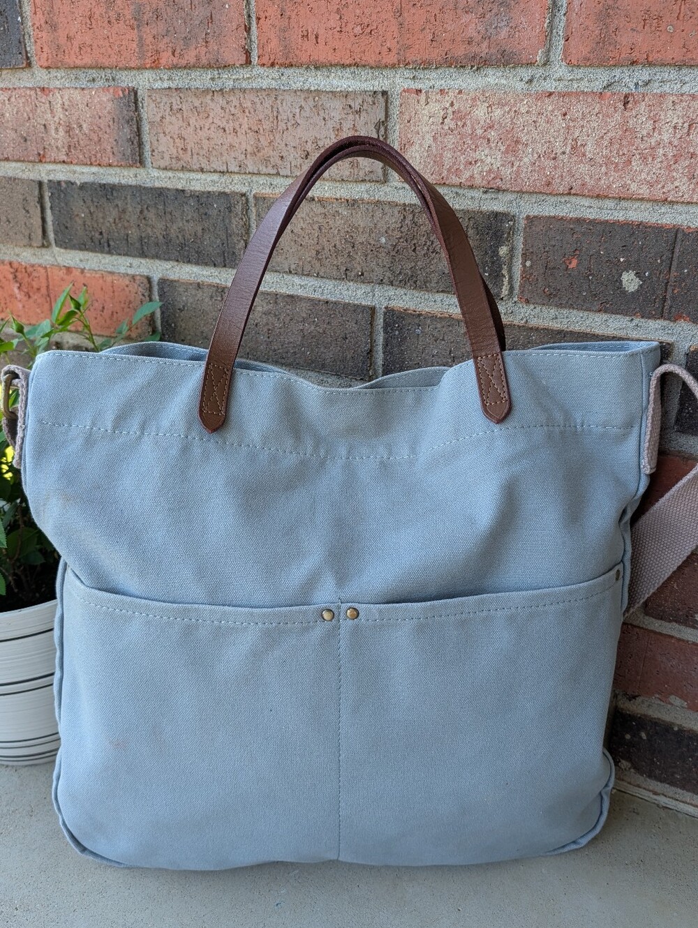 💙GUC Unbranded Oversized Canvas & Leather Adjustable Crossbody Tote Bag